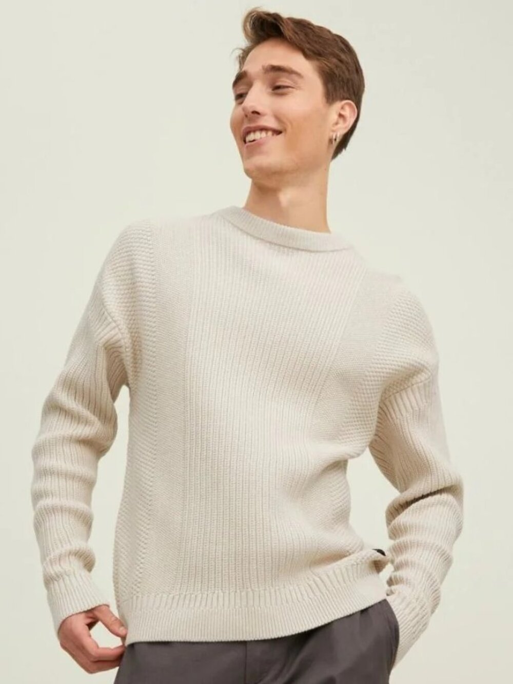 Jack & Jones Cream Knit Crew Neck Sweater